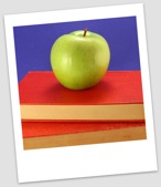 education picture of an apple and books