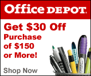 Office Depot Get $30 Off with Purchase of $150 or More.